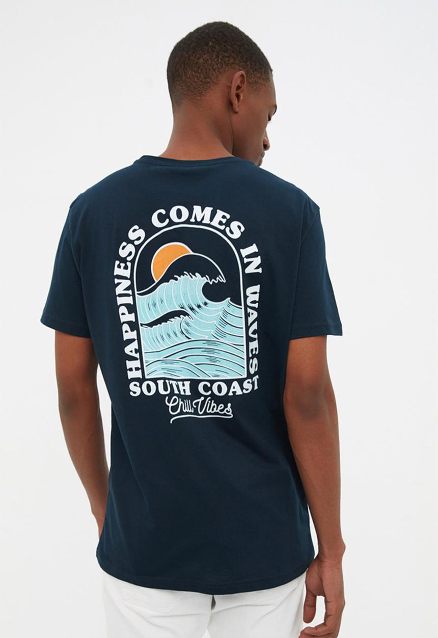 Trendyol - Happiness comes in waves regular fit tee - navy