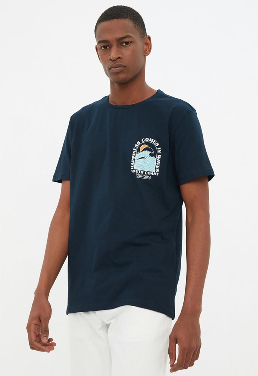 Trendyol - Happiness comes in waves regular fit tee - navy