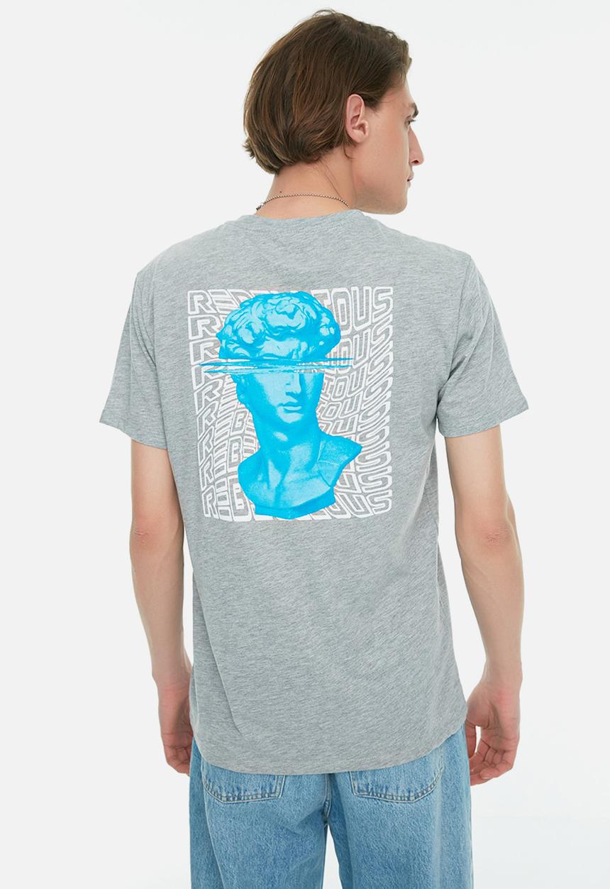 Trendyol - Rebellious short sleeve regular fit back print tee - grey