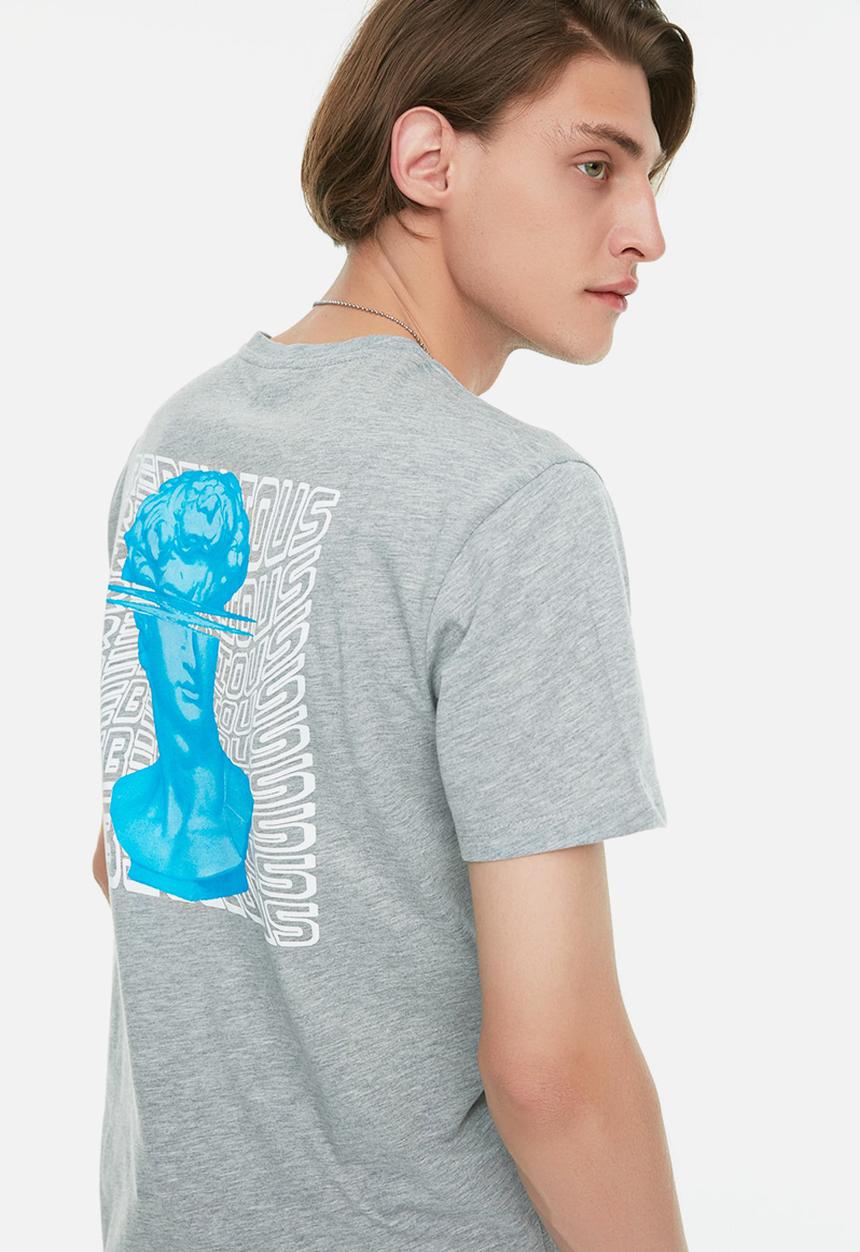 Trendyol - Rebellious short sleeve regular fit back print tee - grey