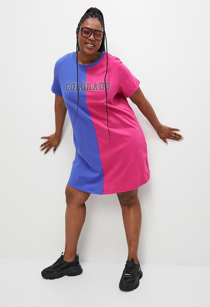 Blake - Mini graphic T-shirt dress - blue & pink