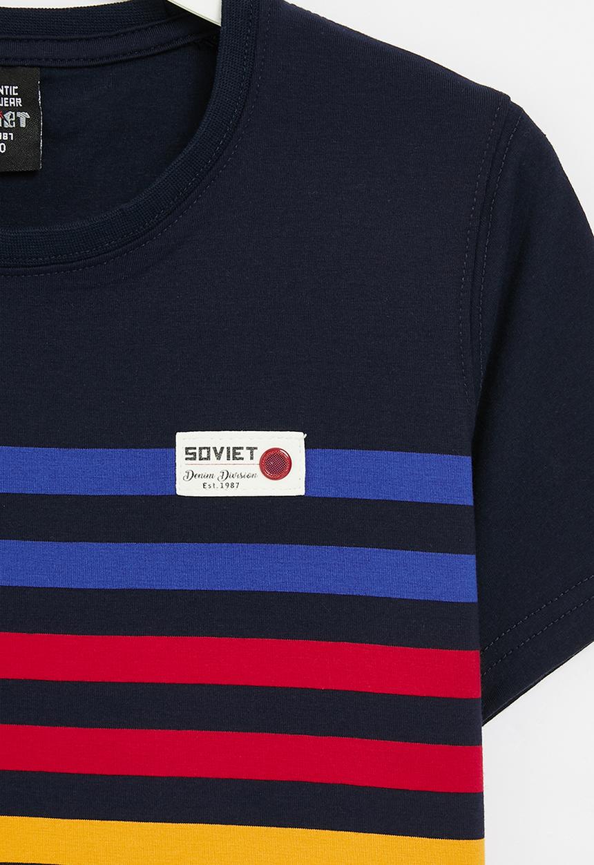 SOVIET - B porter crew neck yarn dye stripe tee - navy