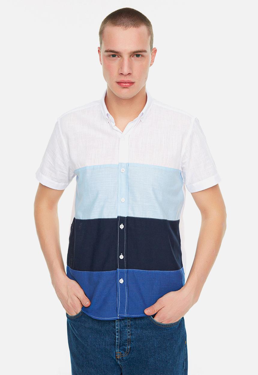 Trendyol - Dave slim fit colour block shirt - blue