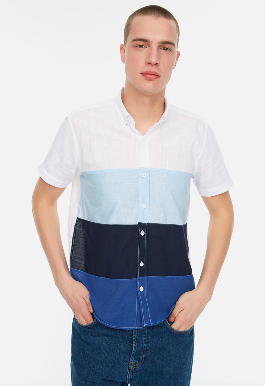 Trendyol - Dave slim fit colour block shirt - blue