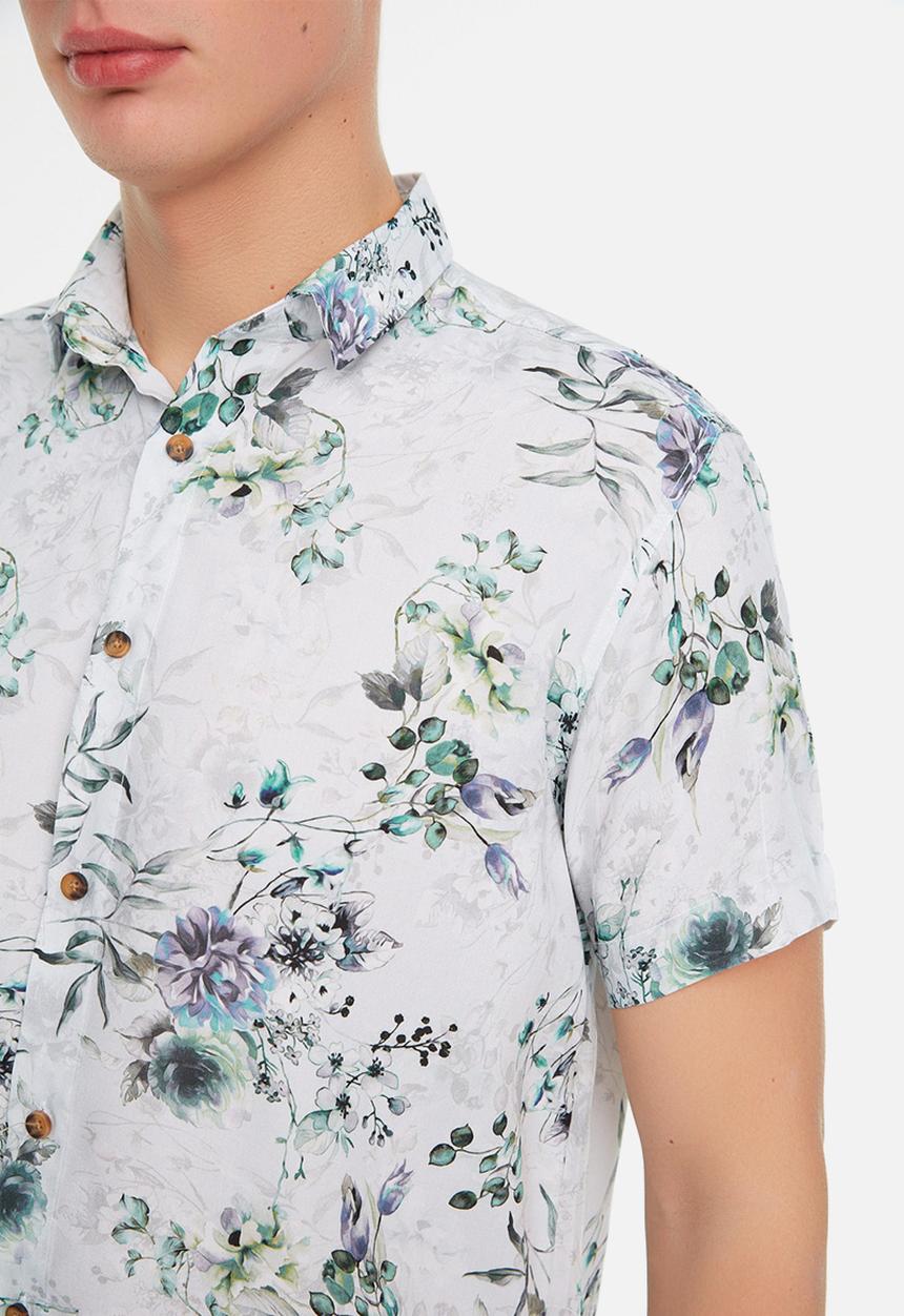 Trendyol - Floral regular fit short sleeve shirt - blue