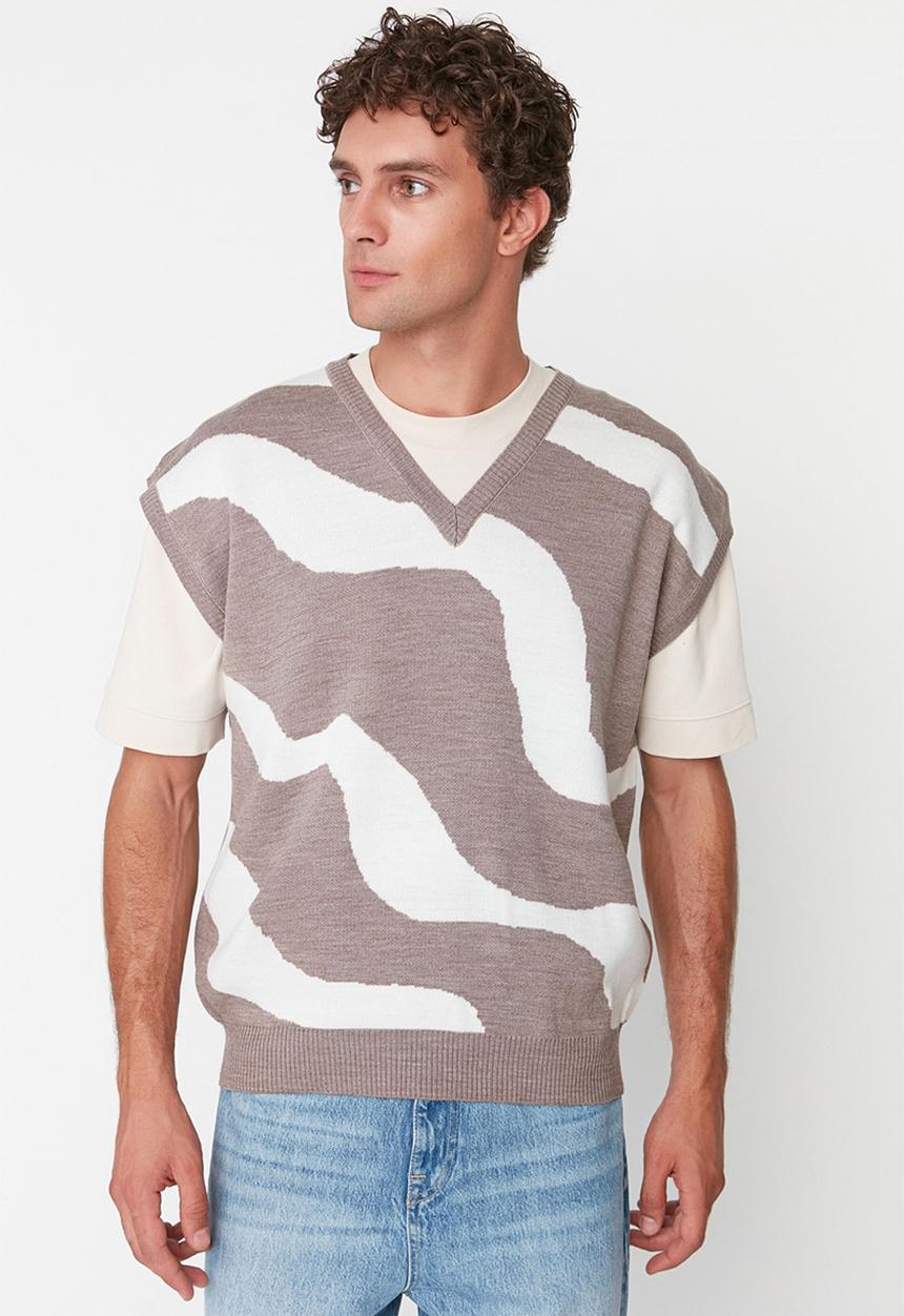 Trendyol - Colour block oversized sleeveless sweater - mink