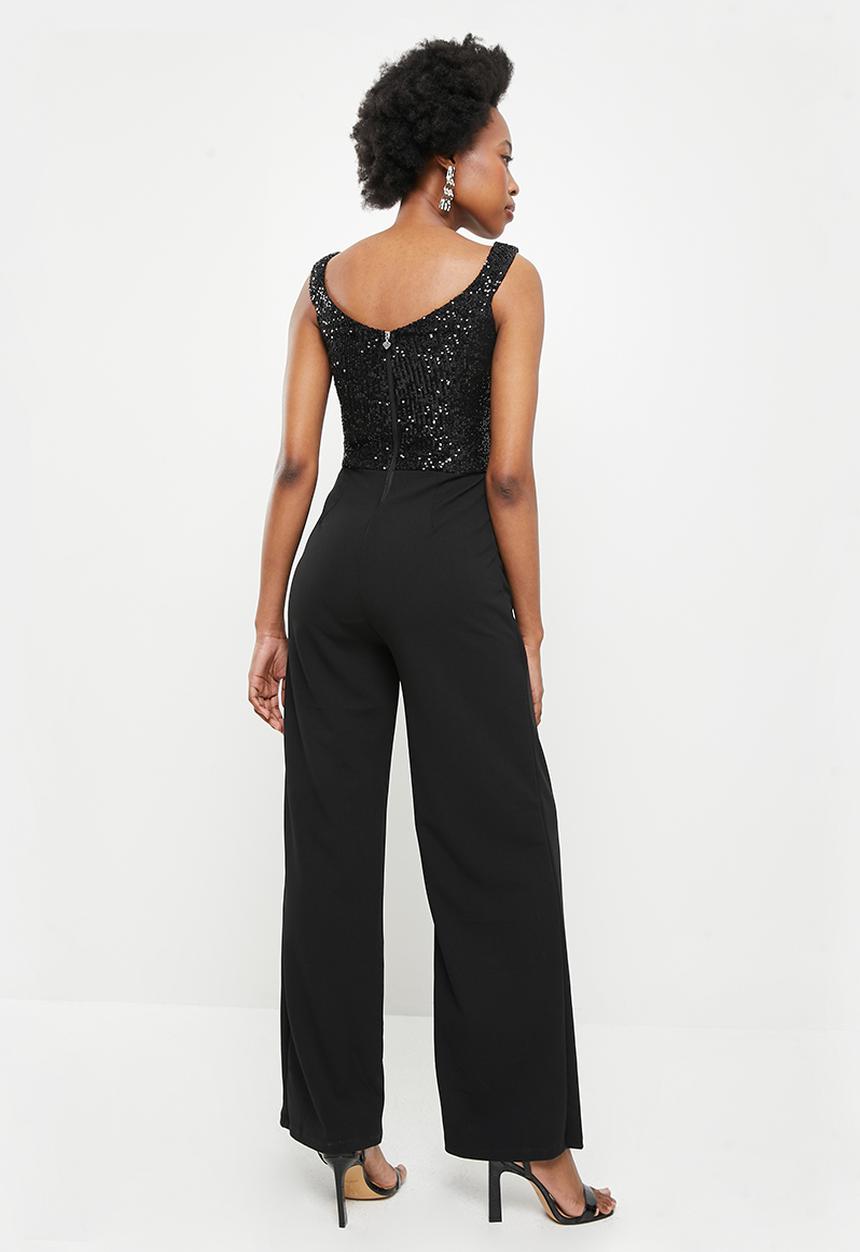 SISSY BOY - Bardot jumpsuit with front slit pants - black