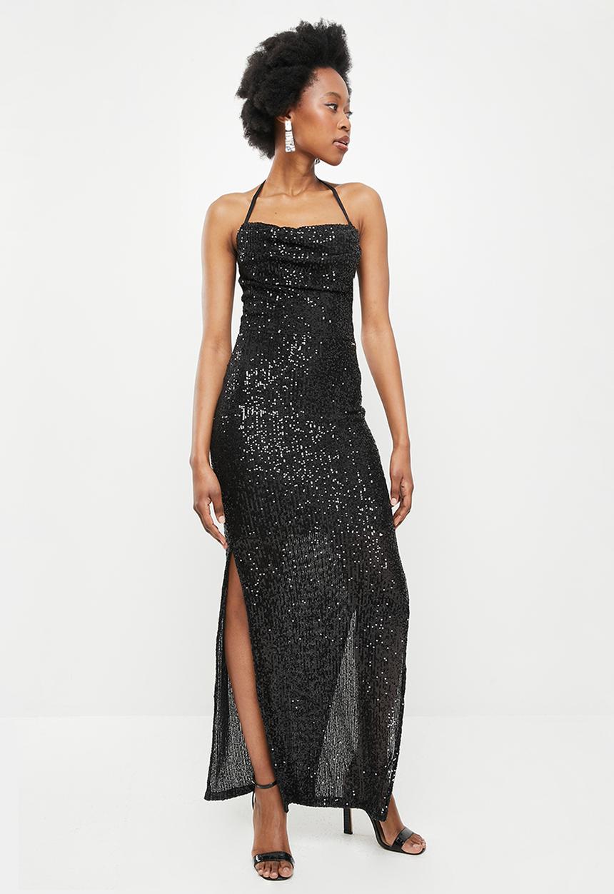SISSY BOY - Sequin cowl maxi dress - black