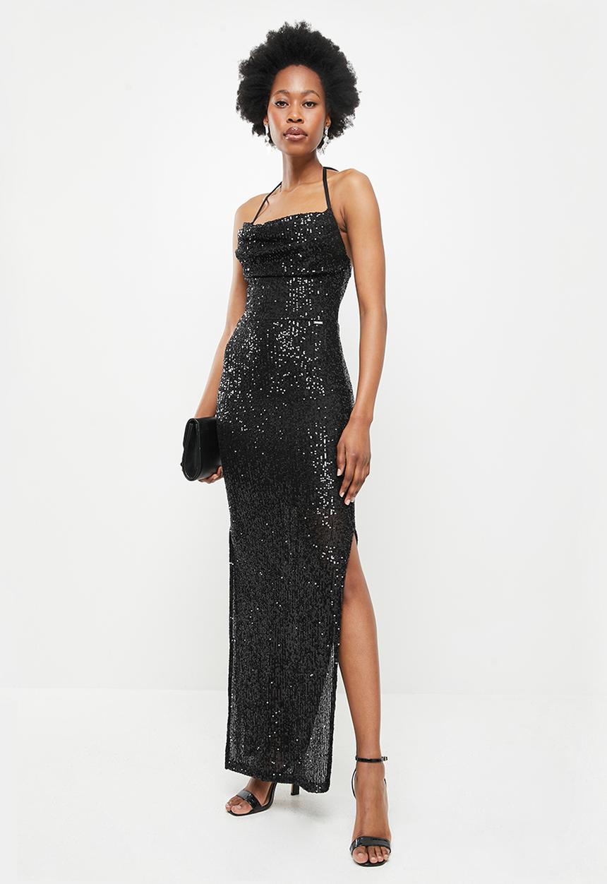 SISSY BOY - Sequin cowl maxi dress - black