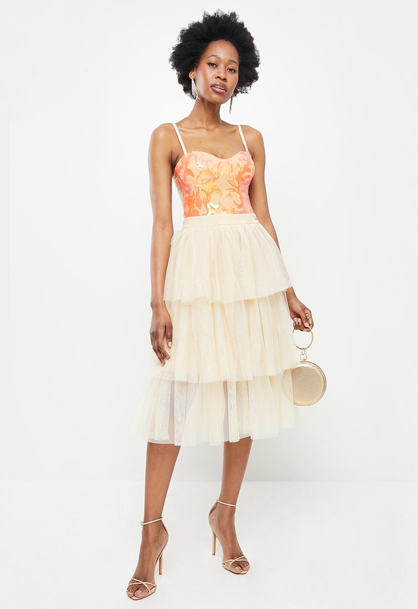 SISSY BOY - Mixed tulle dress - orange & beige 
