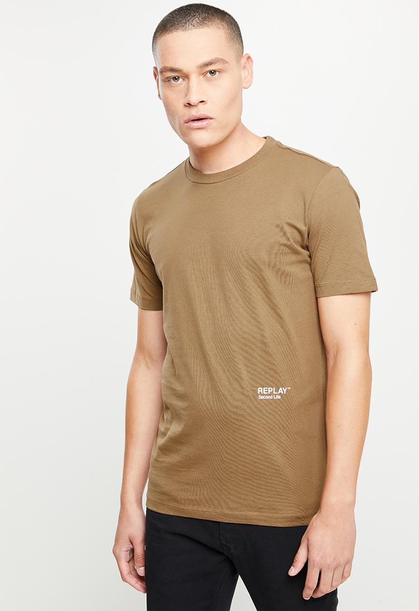 Replay - Organic cotton T-shirt with replay second life print - cigar