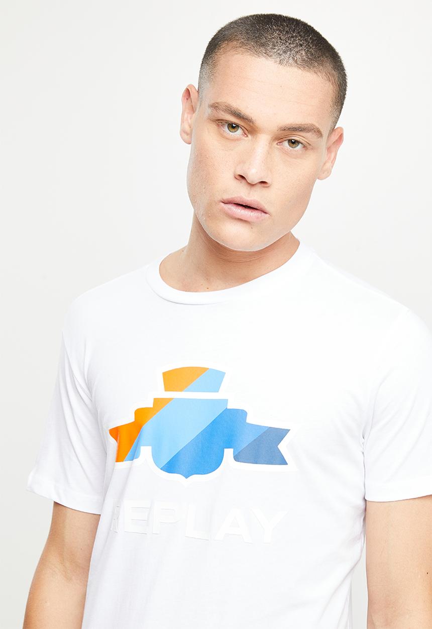 Replay - Compact cotton jersey chest print - white