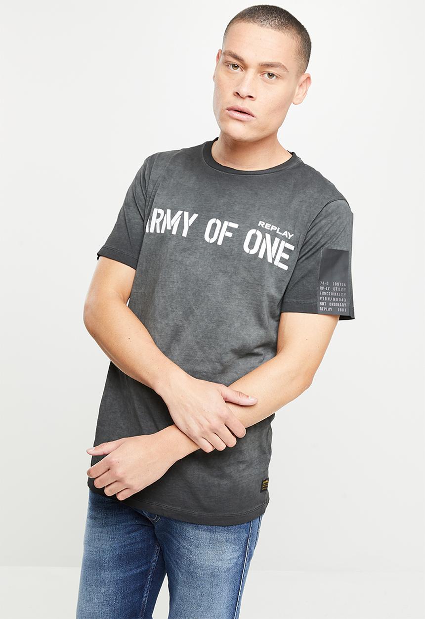 Replay - Garment dyed cotton jersey slogan - black
