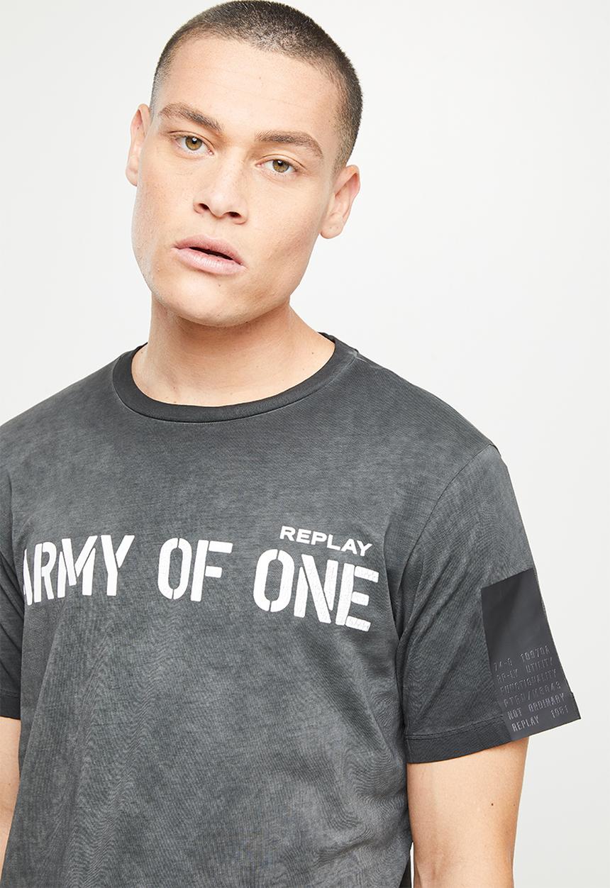 Replay - Garment dyed cotton jersey slogan - black