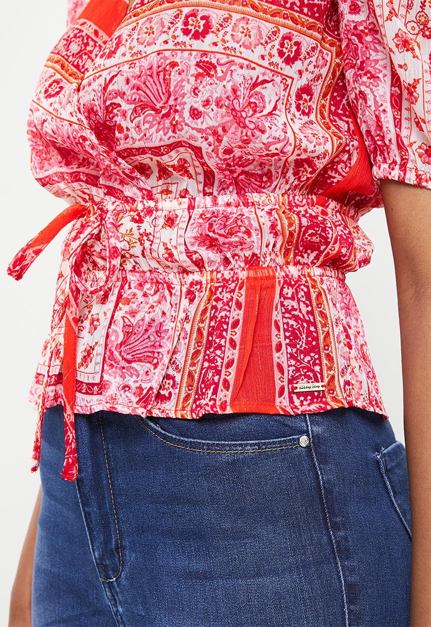 SISSY BOY - Wrap top with elasticated waist detail - red