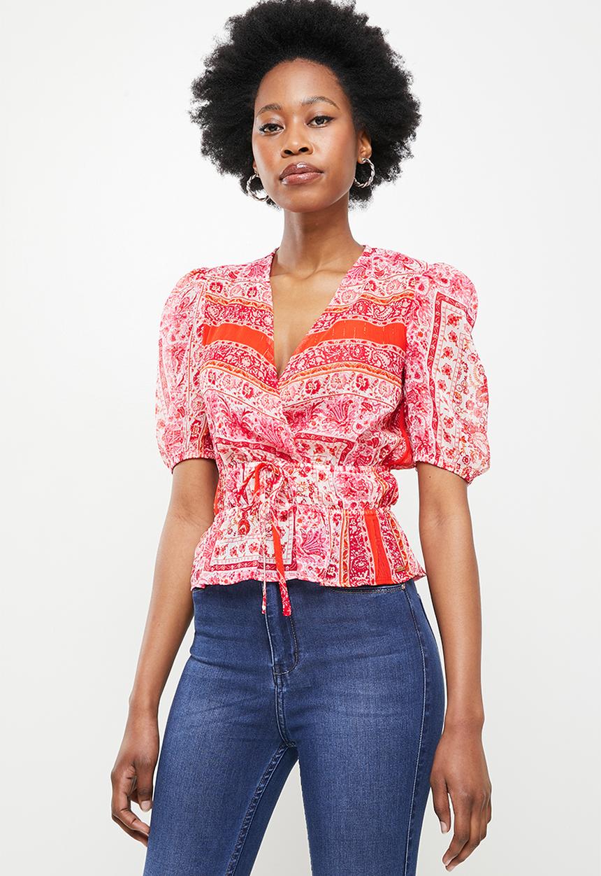 SISSY BOY - Wrap top with elasticated waist detail - red