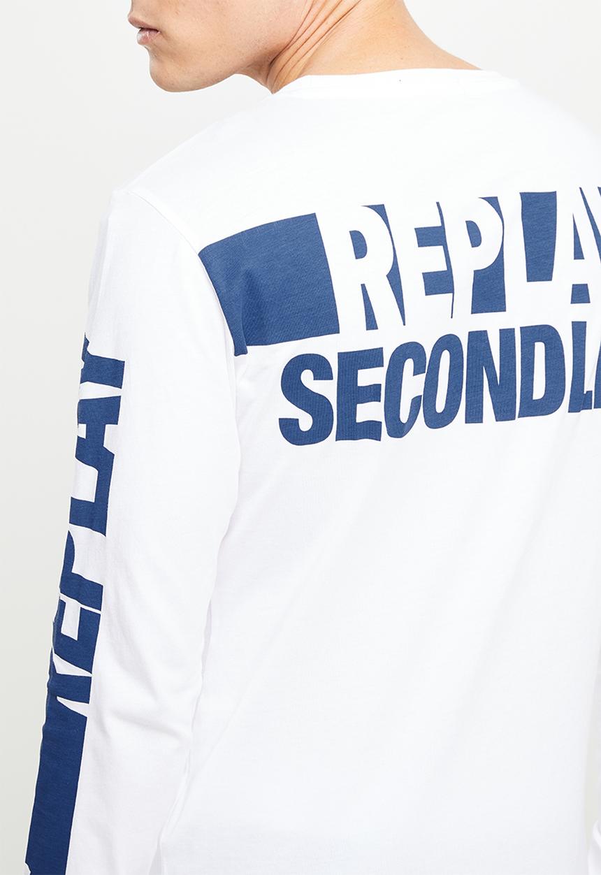 Replay - Basic jersey back print long sleeve - white