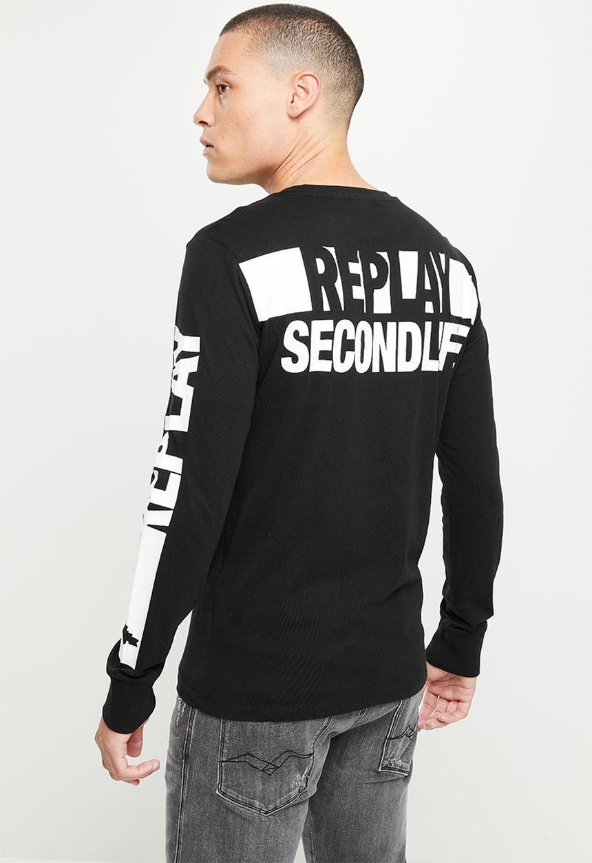 Replay - Basic jersey back print long sleeve - black