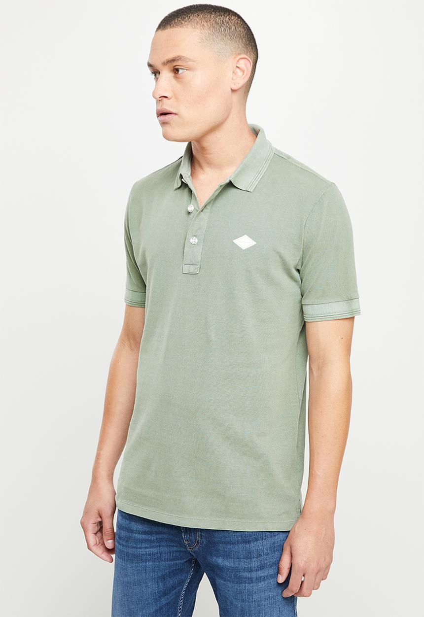 Replay - Garment dyed cotton piquet - washed olive