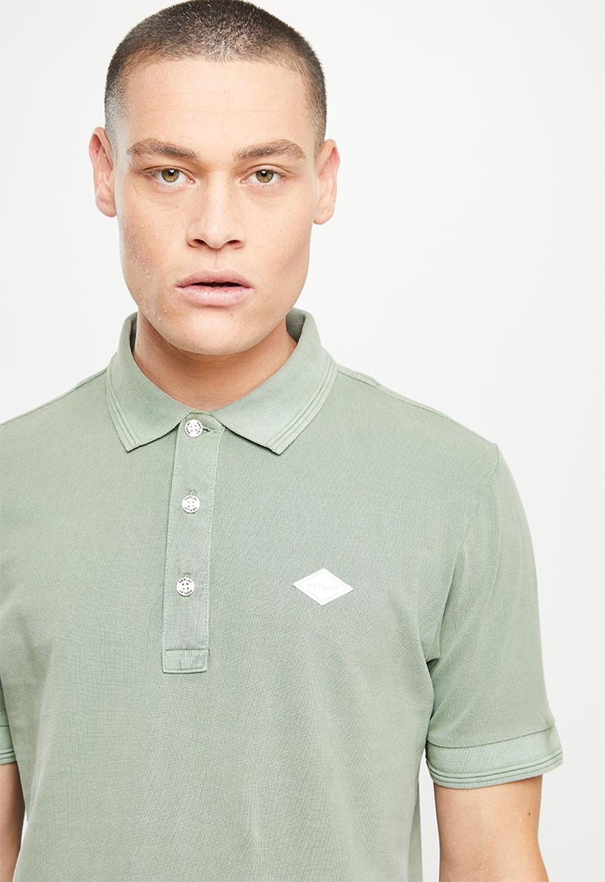 Replay - Garment dyed cotton piquet - washed olive