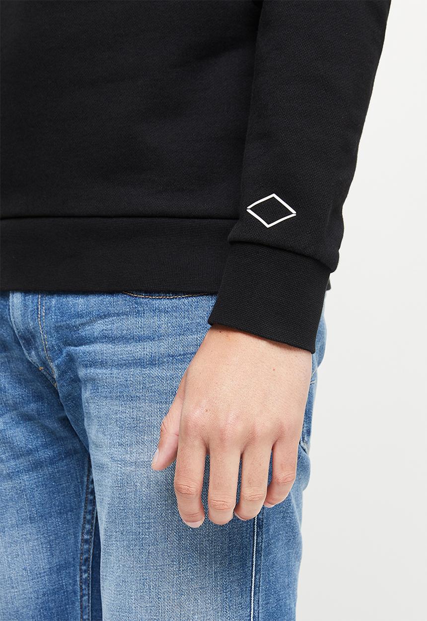 Replay - Cotton fleece chest print crew - black
