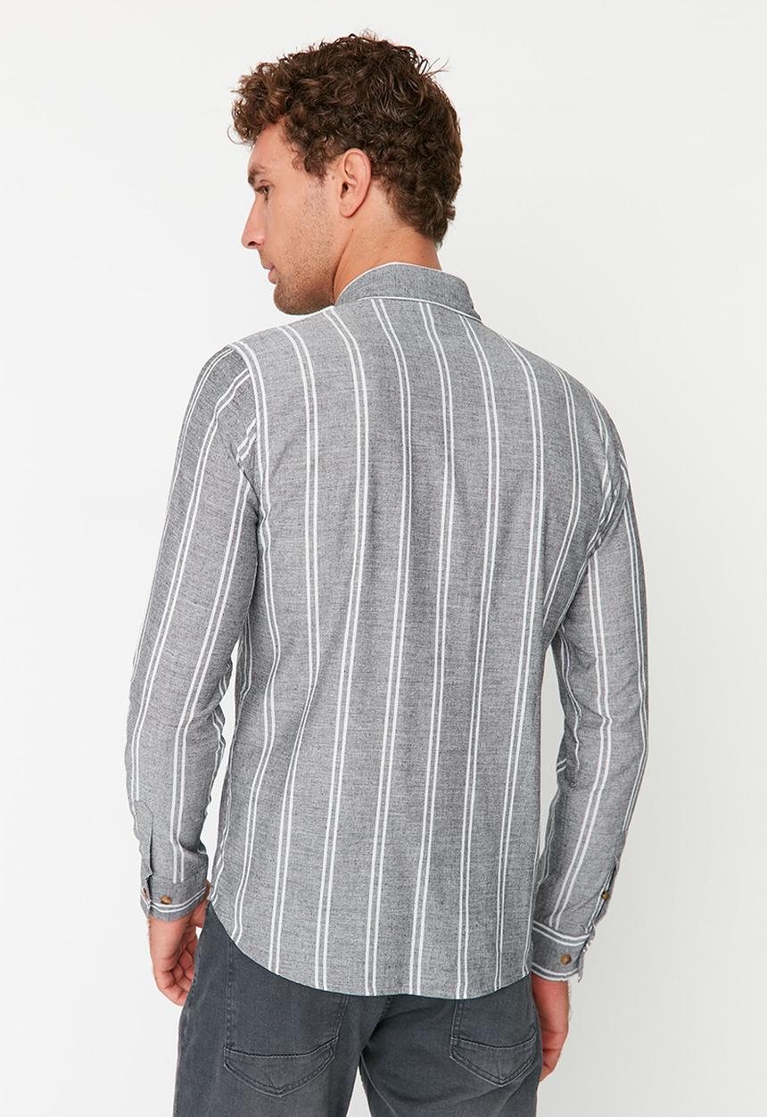 Trendyol - Drew slim fit vert stripe shirt - grey