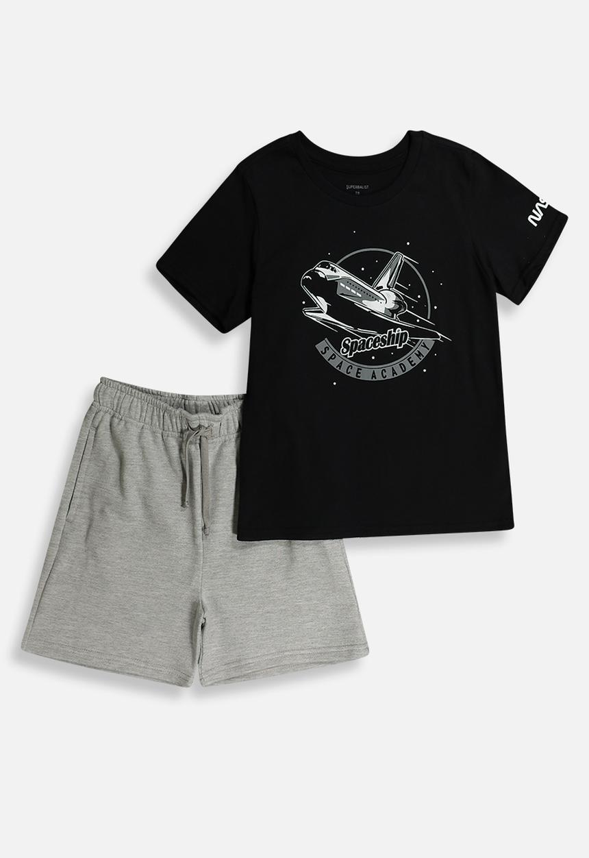 Superbalist - NASA T-shirt & sweat short set - black/grey
