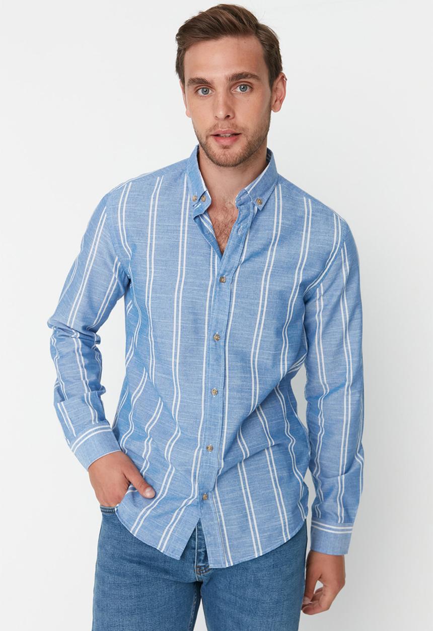 Trendyol - Drew slim fit vert stripe shirt - royal blue