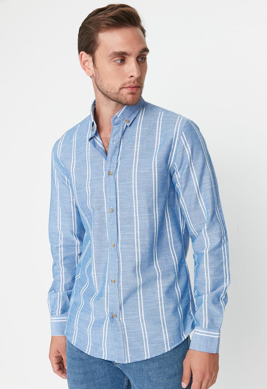 Trendyol - Drew slim fit vert stripe shirt - royal blue