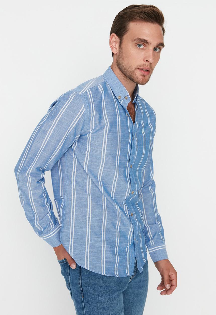 Trendyol - Drew slim fit vert stripe shirt - royal blue