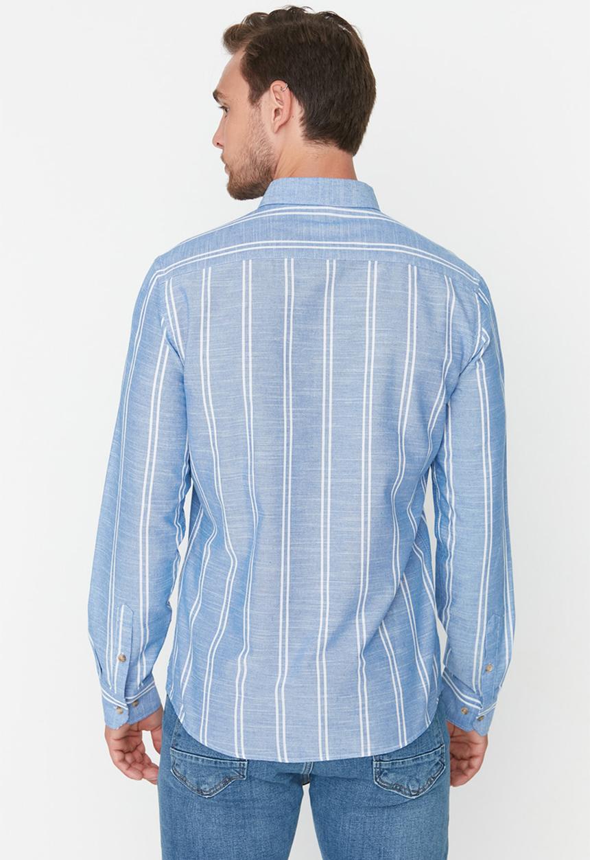 Trendyol - Drew slim fit vert stripe shirt - royal blue