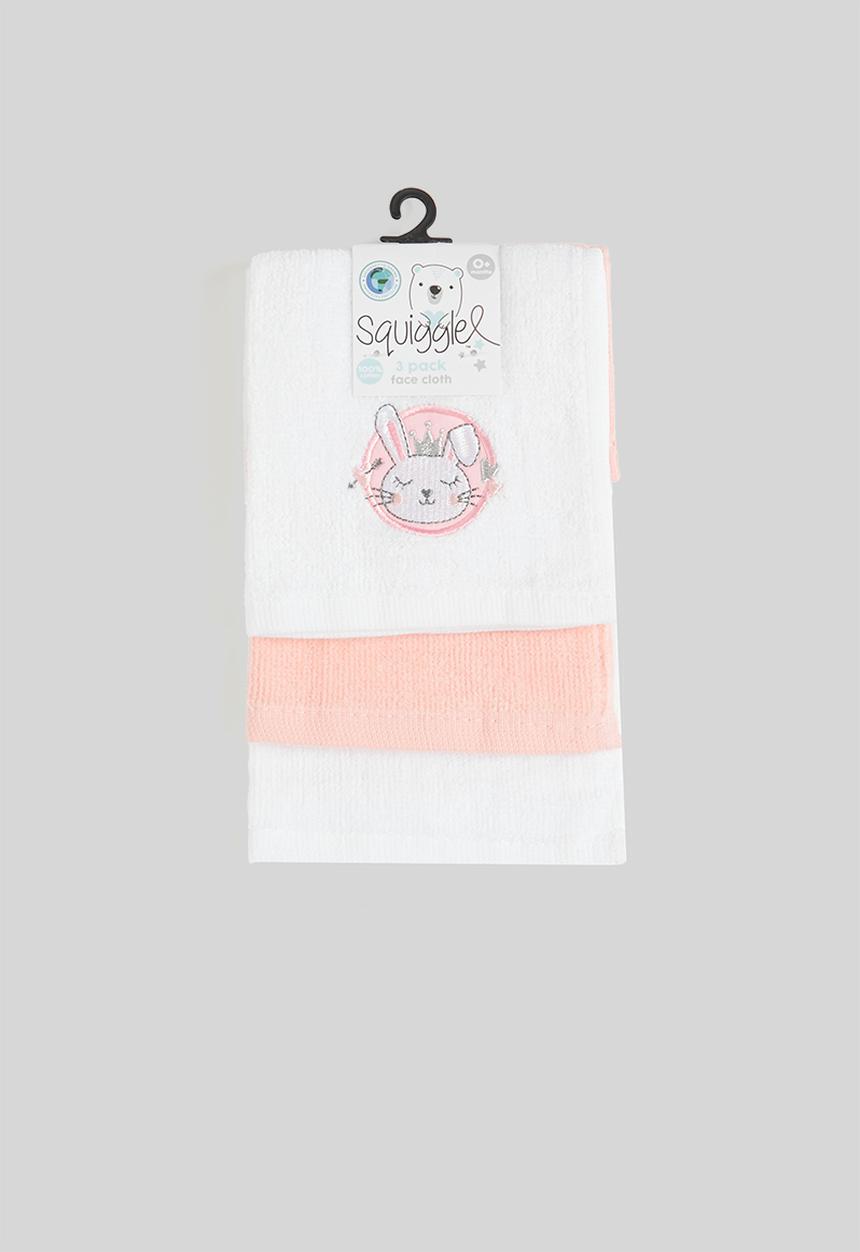 Character Fashion - 3-pack face cloths - white & pink