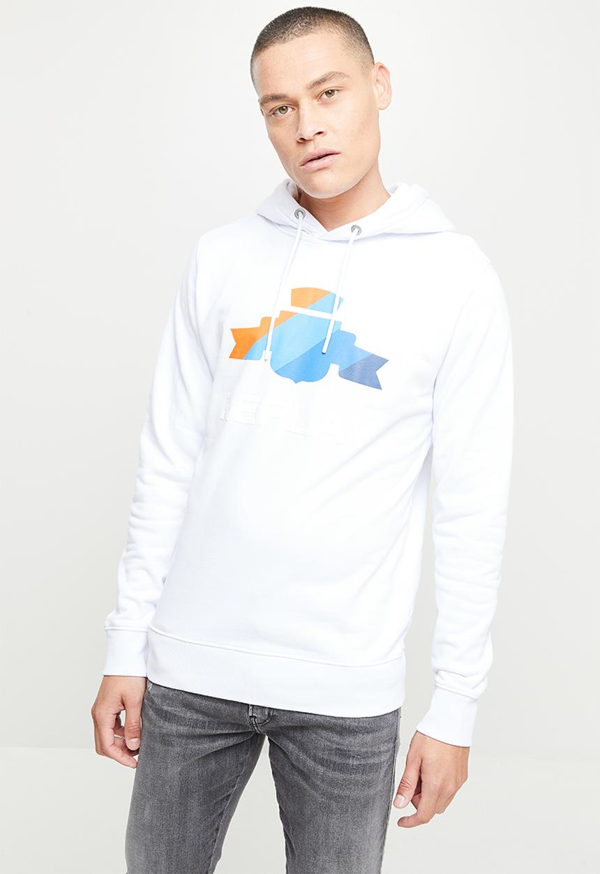 Replay - Cotton fleece chest print hoodie - white