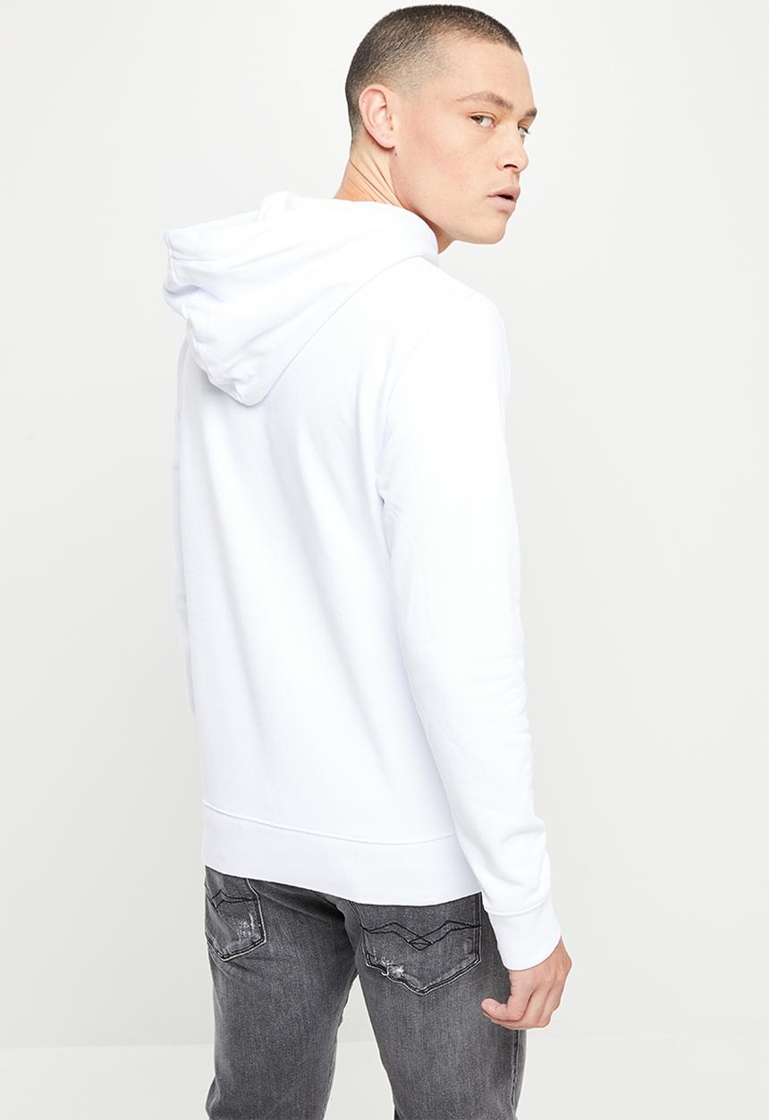Replay - Cotton fleece chest print hoodie - white