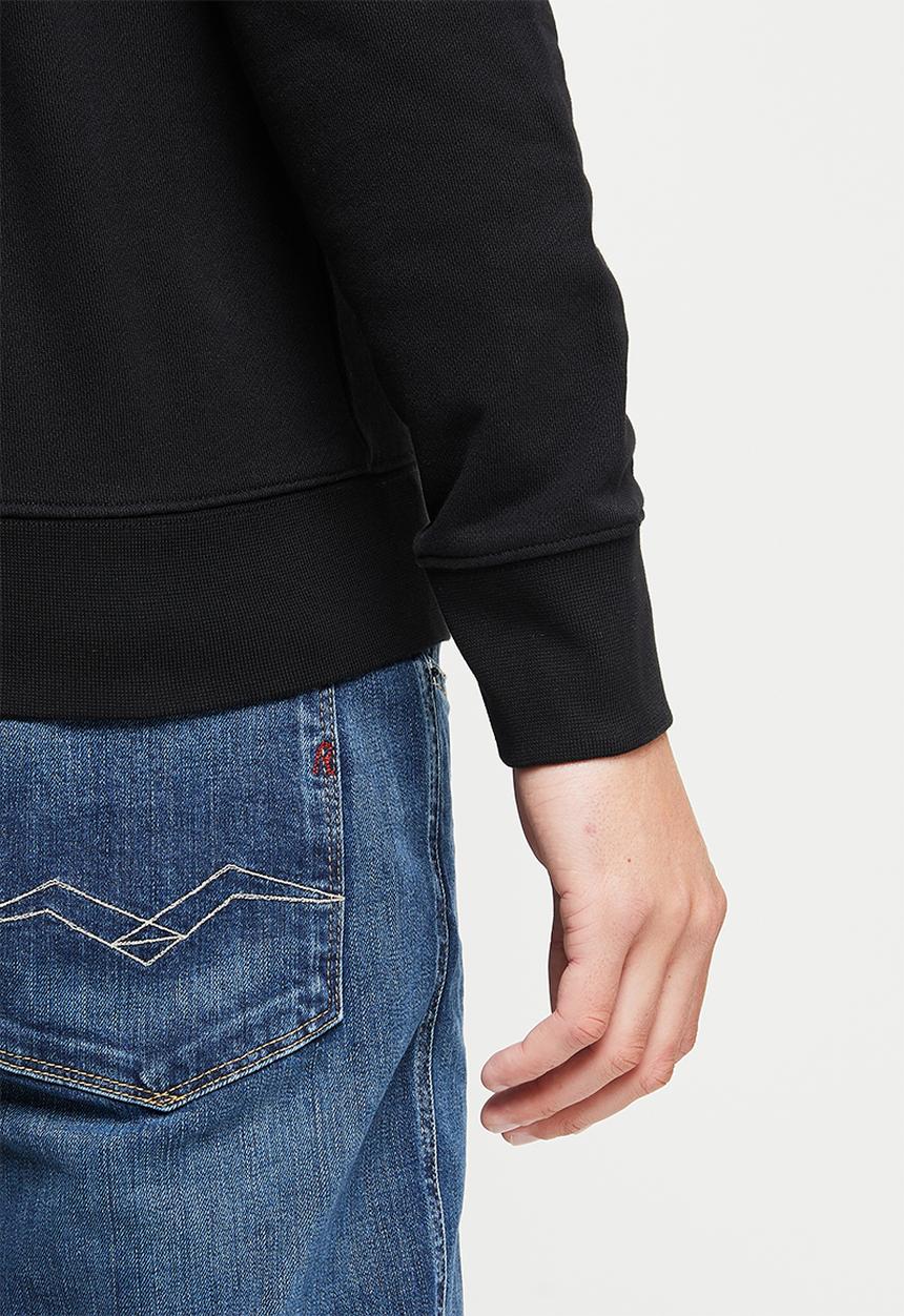 Replay - Cotton fleece chest print hoodie - black