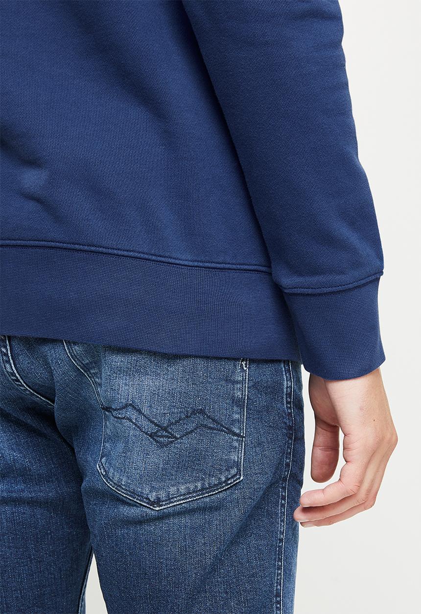Replay - Cotton fleece chest print hoodie - navy