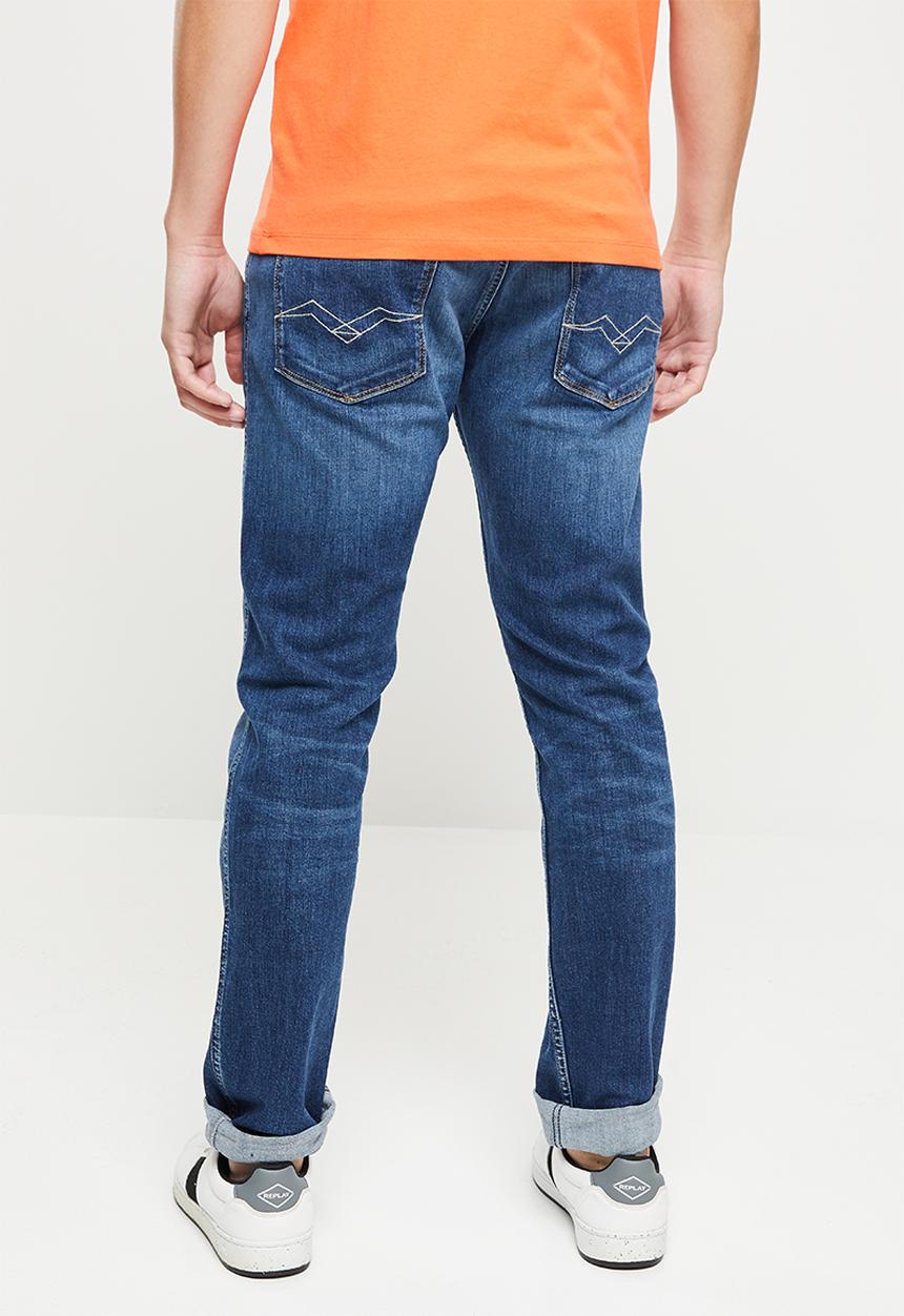 Replay - Anbass slim fit bio wash 10.5 oz dark indigo super stretch denim - blue