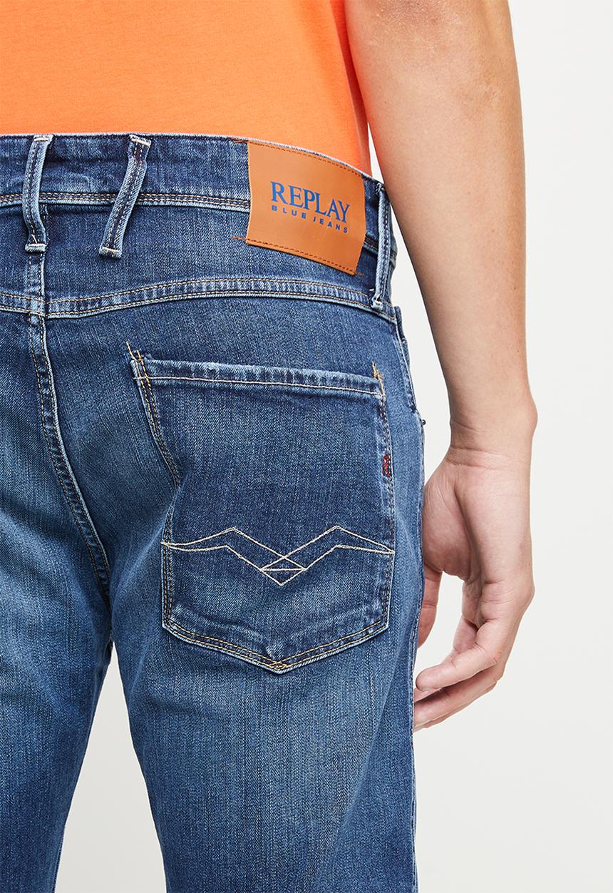 Replay - Anbass slim fit bio wash 10.5 oz dark indigo super stretch denim - blue