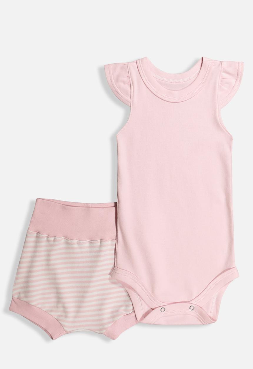Little Lumps - Frilled sleeve onesie & shorts - pink stripe
