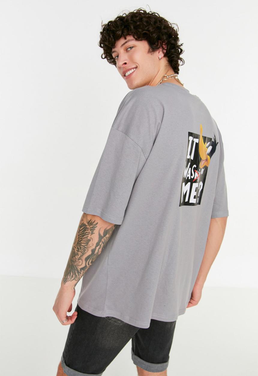 Trendyol - It was me oversize fit back print tee - grey