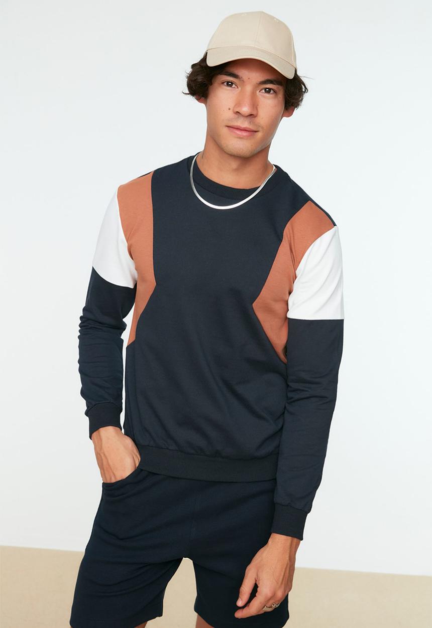 Trendyol - Pete colour block regular fit sweater - navy