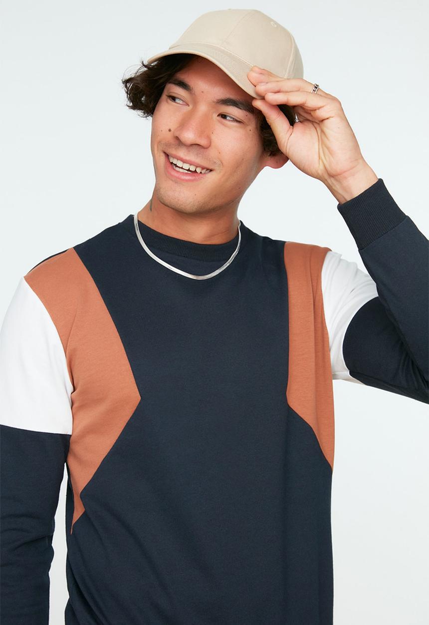 Trendyol - Pete colour block regular fit sweater - navy