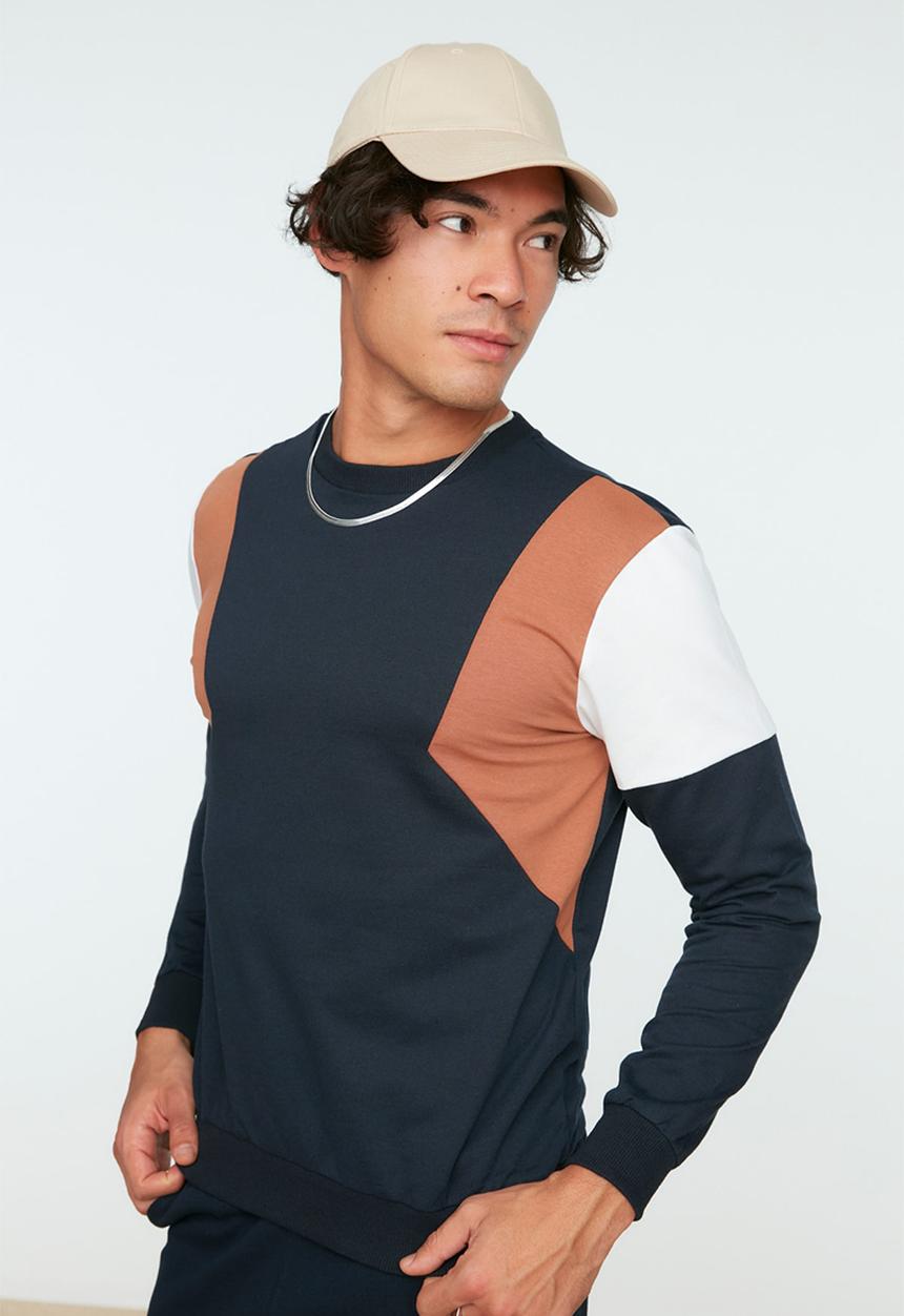 Trendyol - Pete colour block regular fit sweater - navy