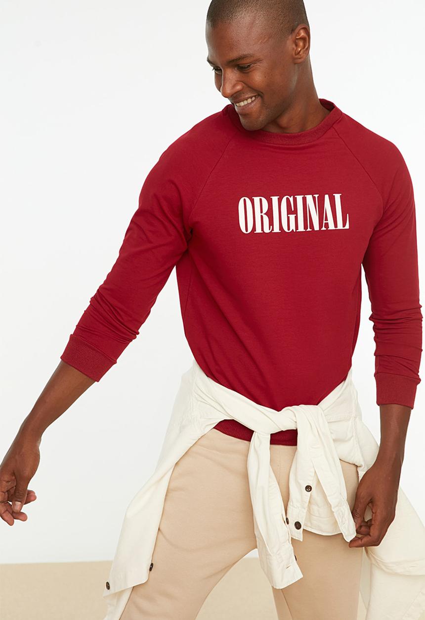 Trendyol - Original printed regular fit sweater - red