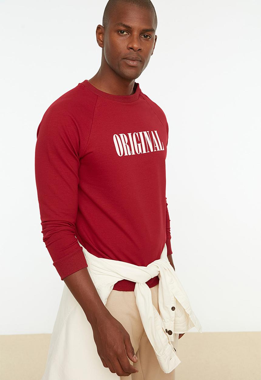 Trendyol - Original printed regular fit sweater - red