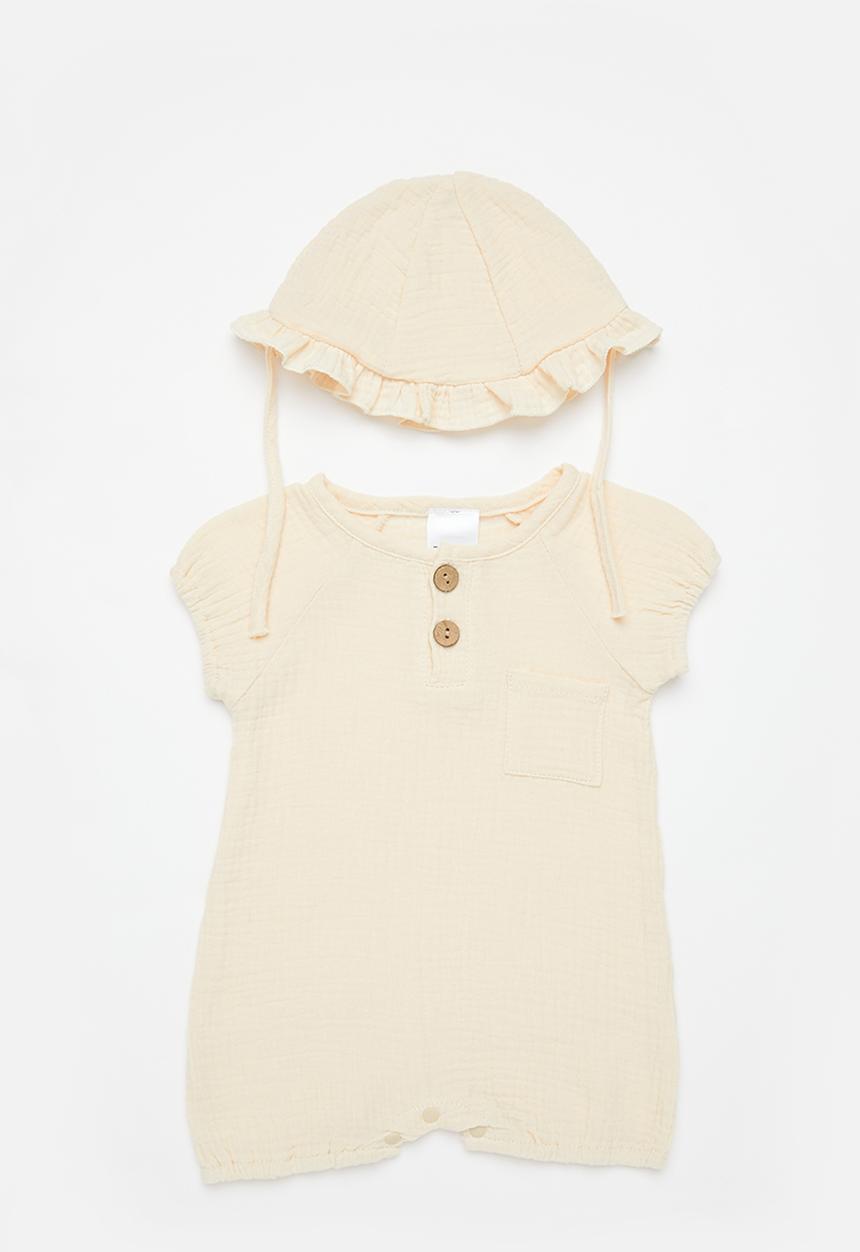 Pop Candy - Baby short sleeve babygrow & hat set - neutral 