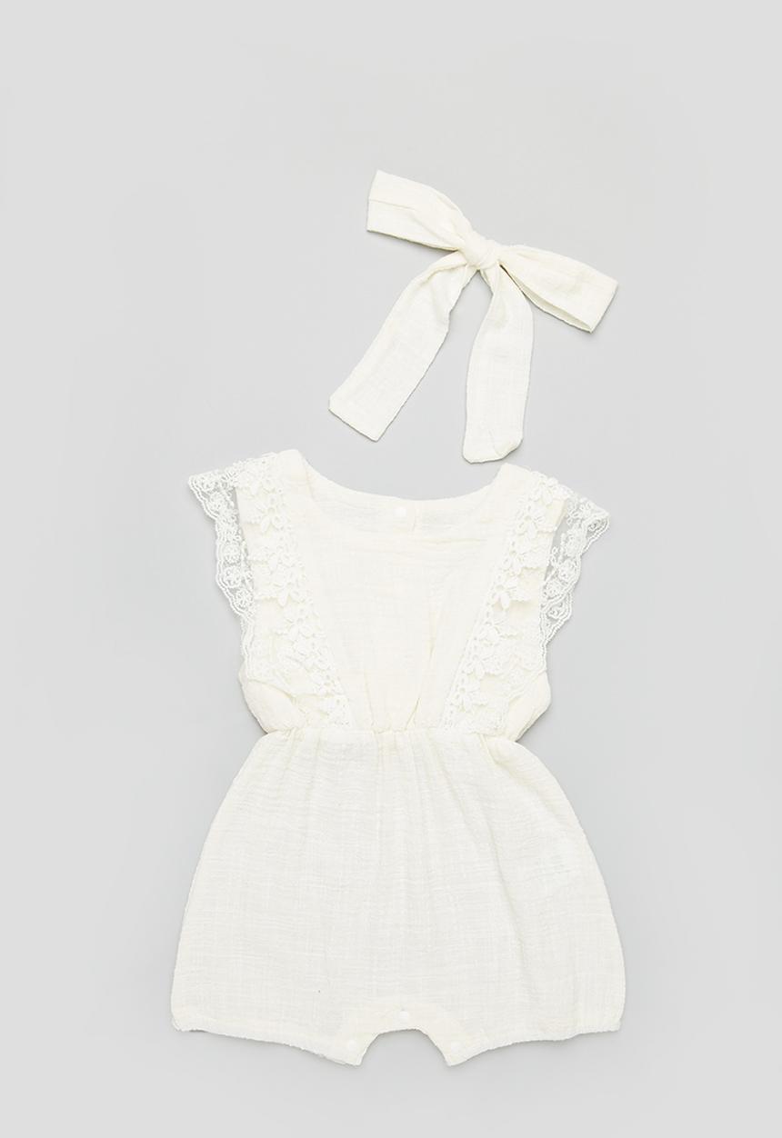 Pop Candy - Embroidered playsuit & headband set - off white