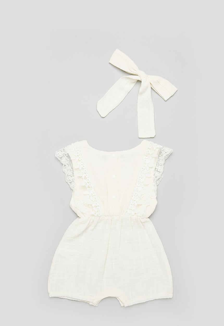 Pop Candy - Embroidered playsuit & headband set - off white