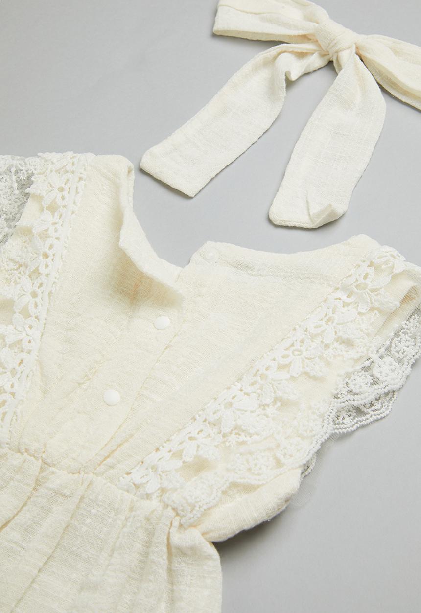 Pop Candy - Embroidered playsuit & headband set - off white