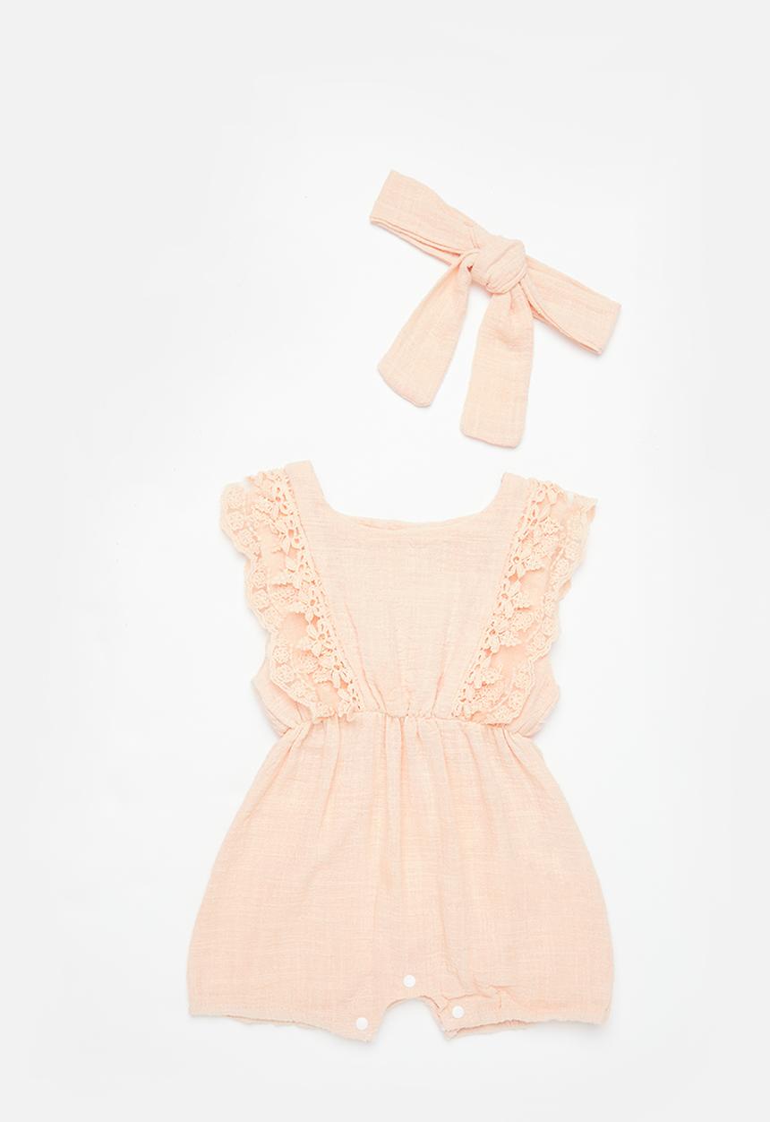 Pop Candy - Embroidered playsuit & headband set - pink